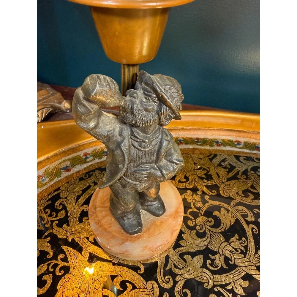 Vintage‎ 1940s Figural Oil Lamp | Drinking Man on Onyx Base | Brass Reservoir